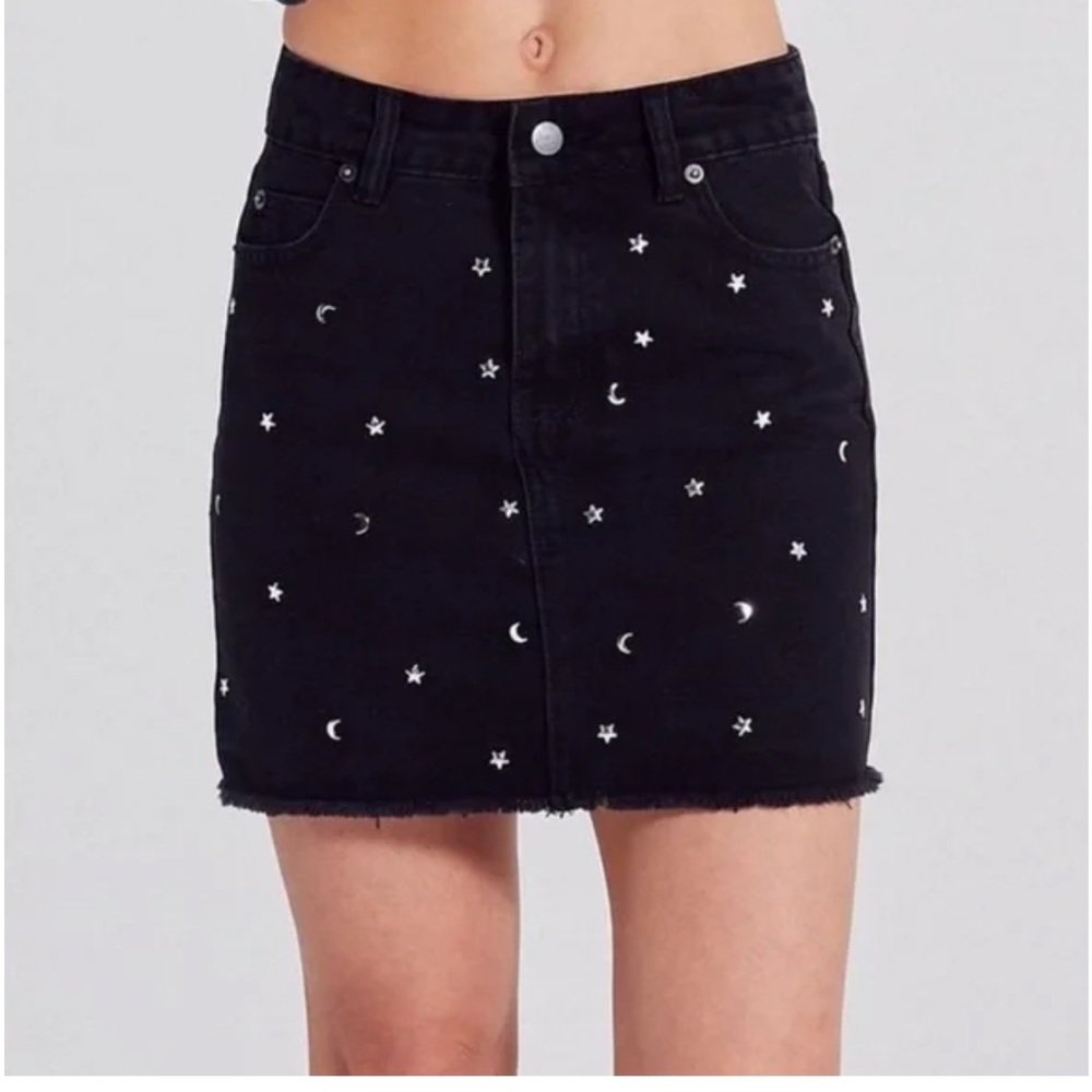 Adam Levine Collection Black Denim Star and Moon Studded Skirt